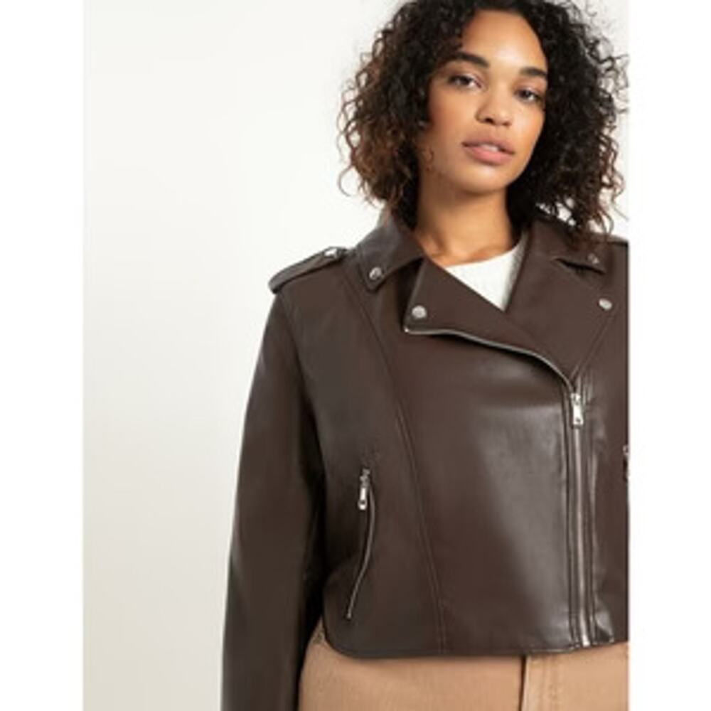 NWT Eloquii Faux Leather Moto Zip Up Short Asymmetrical Jacket Plus Size: 14/16